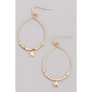 Star Beaded Hoop Earrings - Gold Tone
